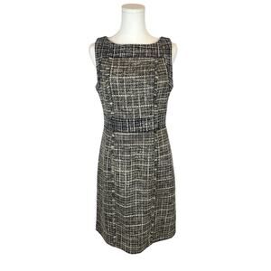 J. Crew Sz 6 Tweed Sleeveless Shift Dress Pepper Tan Brown Frayed Lined Pockets